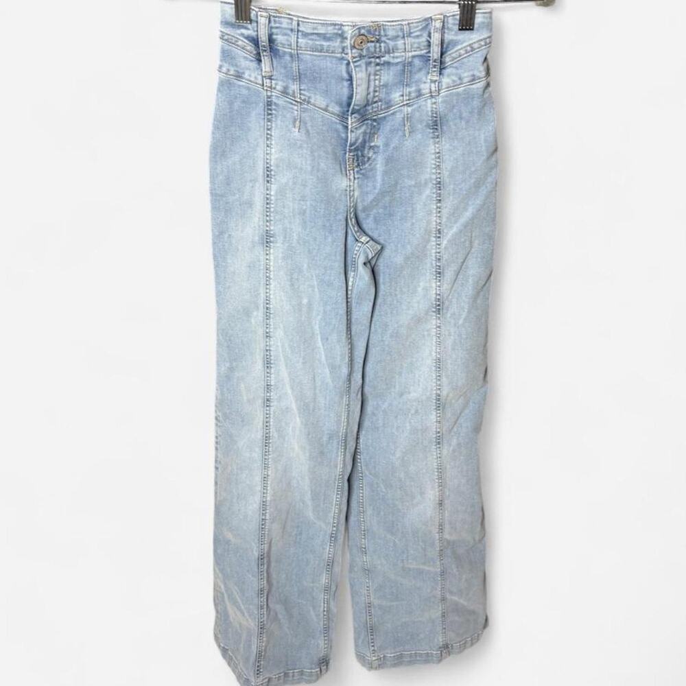 We The Free People Libre High Rise Wide Leg Jeans Light Wash Seam Front 24